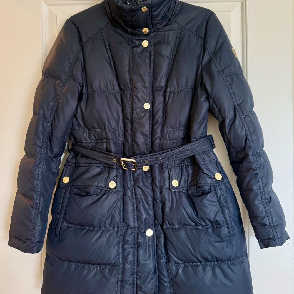 Vince Camuto Dark Blue Belted Puffer Coat